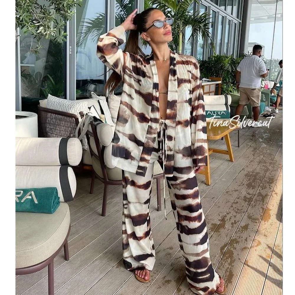 BLOGGER'S FAVE! Zara 3 Piece Co-Ord Tulle Kimono, Bodysuit, And Pants Se…